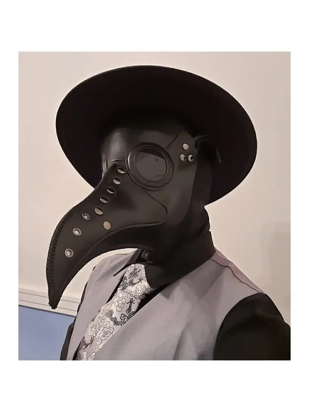 Black Leather Plague Doctor Gas Face Mask Slave Bondage BDSM Costume Cosplay NWT